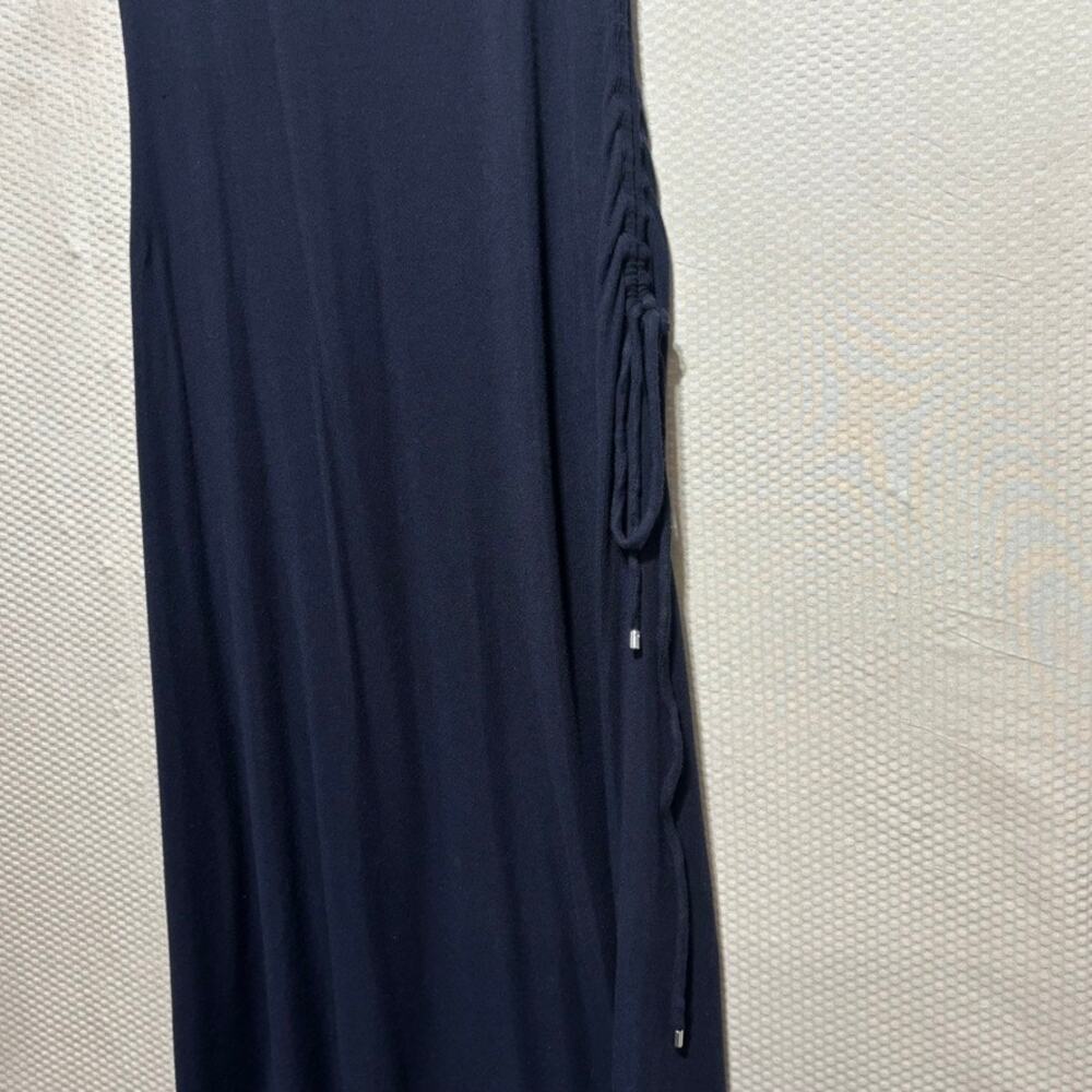 Theory Jilaena Ribbed Viscose Dress Size P (Petite) Ruched Drawstring Side Slit - Picture 2 of 9